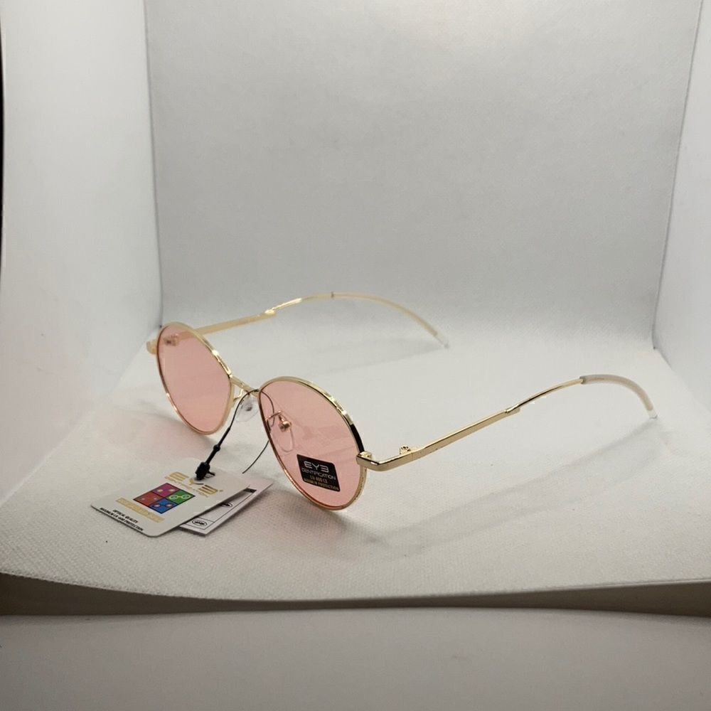 Eyedentification Oval 90’s Retro Women’s Gold Frame Pink Lens Sunglasses